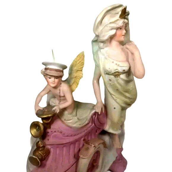 Antique  c1900 Cherub Angel Chauffeur Driving Woman Goddess Vintage Car Figurine - Picture 10 of 16
